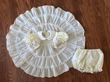 Vintage Toddler Girls Yellow Ruffled Lace Smocked Dress bloomer Size 24 Mo.