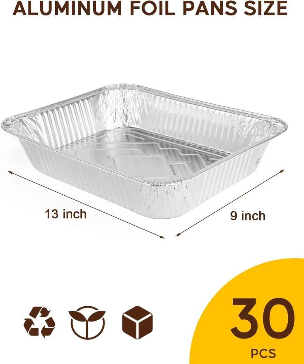 9X13 Half Size Aluminum Foil Pans Disposable 30 Pack Baking Pans