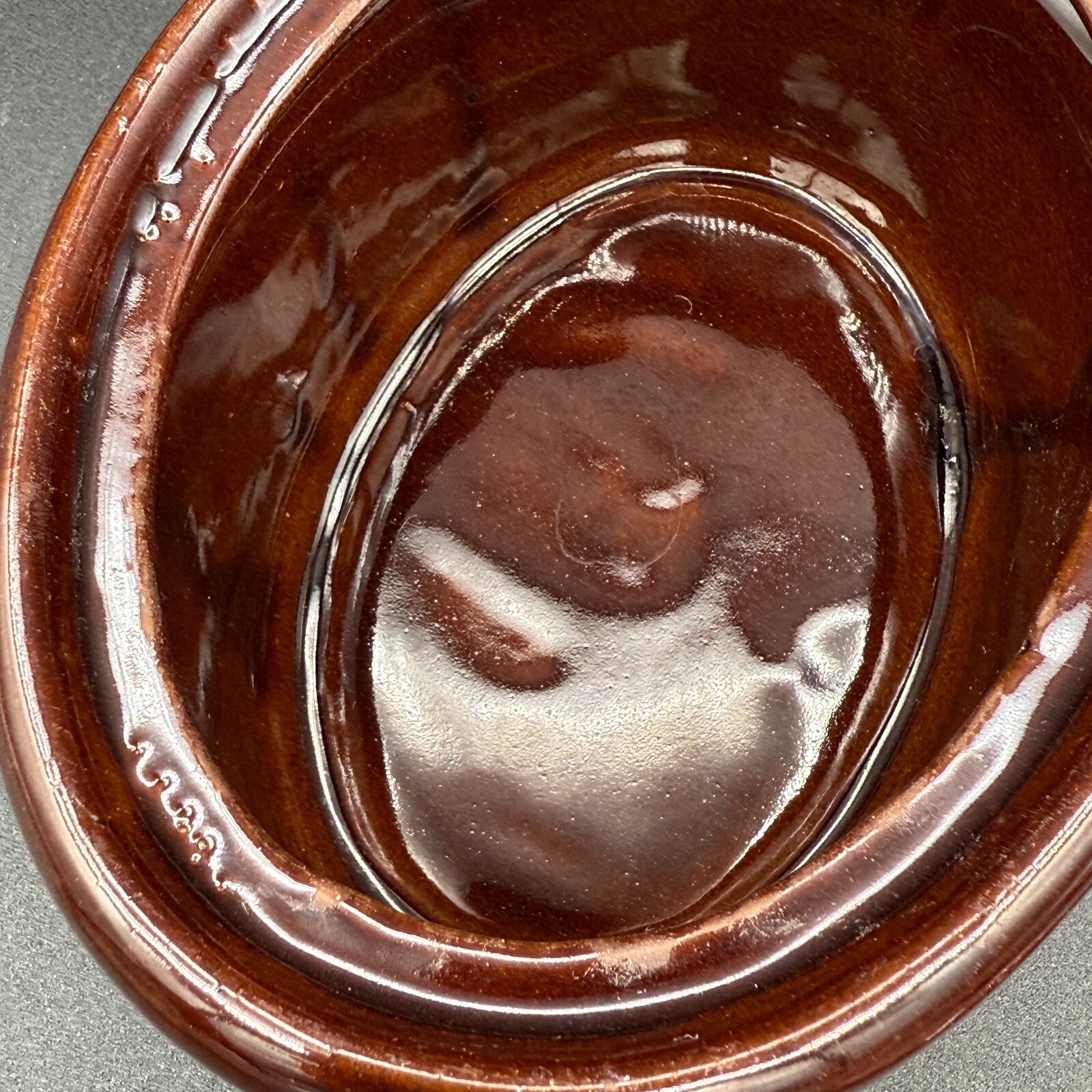 Vintage 3 Tone Pottery Oval Individual Casserole Small Baking Dish w/ Vented Lid