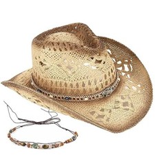 Men's Women's Straw Cowboy Hat Cowgirl Woven Sun Hat One Size Beige-gravel