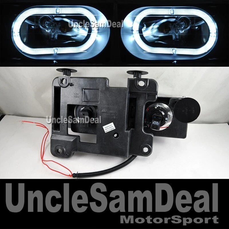 FOR 92-99 CHEVY C10 /K TAHOE SUBURBAN LED HALO RIM CLEAR BLACK HEADLIGHTS PAIR - Image 2 of 2