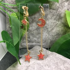 3  Gold-tone Earring Set Clip-On Non-Pierced Pink Sun Moon Stars New 6075