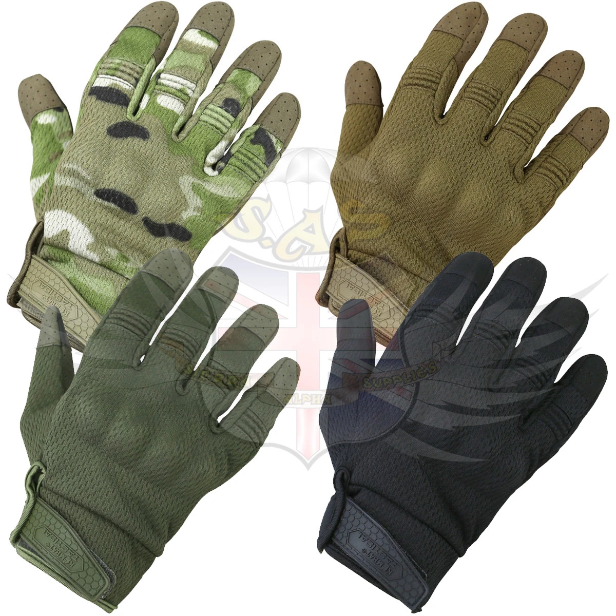 Recon Tactical Gloves Elasticated Wrist Green, Black, Coyote, BTP Camo Kombat UK