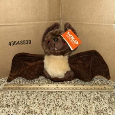Wild Republic Plush Brown Bat Red Eyes Stuffed Animal 7" Tall New W Tags READ