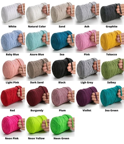 Hilo de algodón MeriWoolArt 10mm, 150m hilo camiseta para tejer, macramé, ganchillo - Imagen 2 de 43