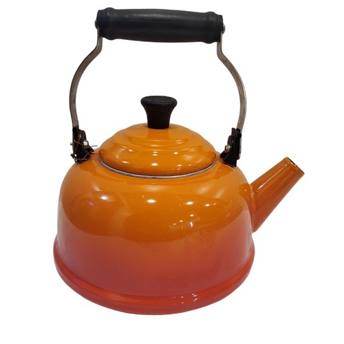Le Creuset Orange Flame Tea Kettle 1.7 Qt Missing Whistle Insert Flawed
