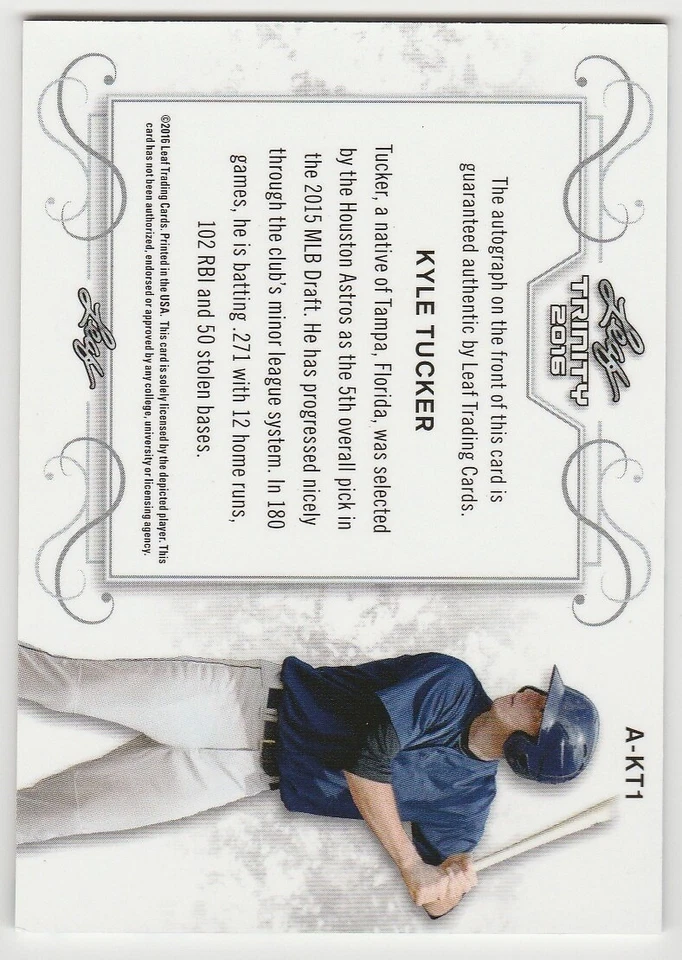 KYLE TUCKER 2016 Leaf Trinity Auto Blue 8/10 Auto RC rookie autograph Astros - Image 2 of 2