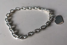 MWS Italy 925 Sterling Silver Cable Chain Bracelet w/ Heart Charm Signed 7.5"