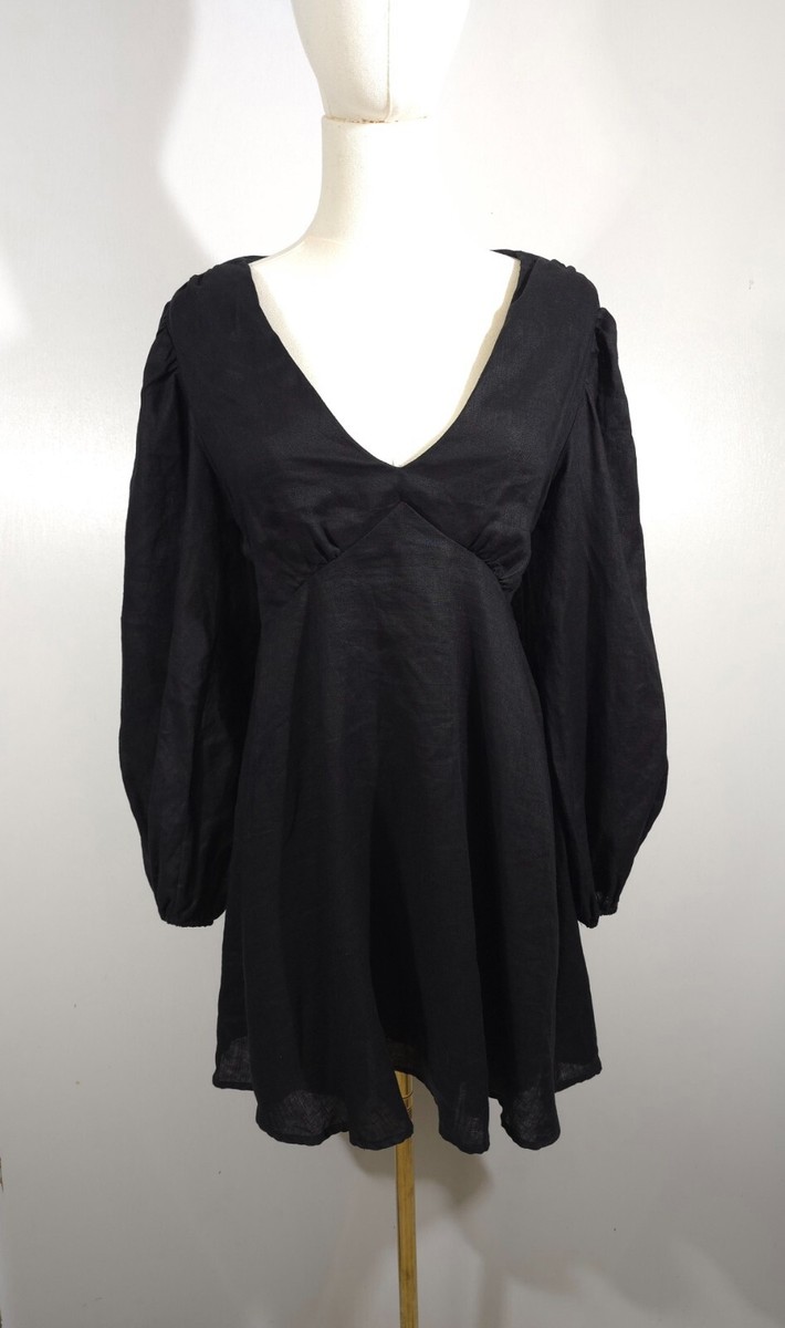 DISSH Rosa Linen Mini Dress Black Poof Dress Size AU10 / US6 DISSH Rosa Linen Mini Dress Black Poof Dress Size AU10 / US6