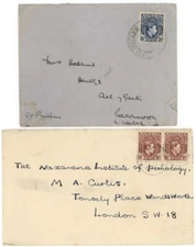 Nigeria Two Covers to GB w/GVI 3p or 1 1/2p Pair, MALLAM MADURI or NGOR cds