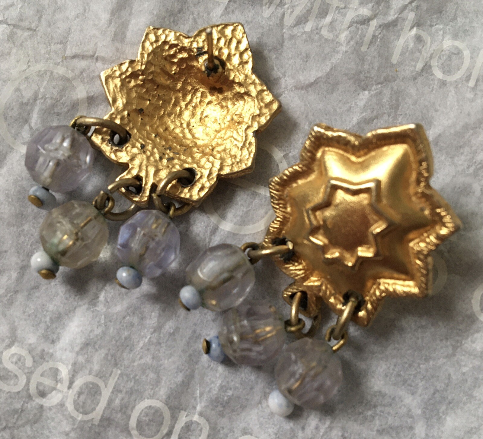 Vintage Statement Gold Cloud / Star Stud Earrings… - image 2