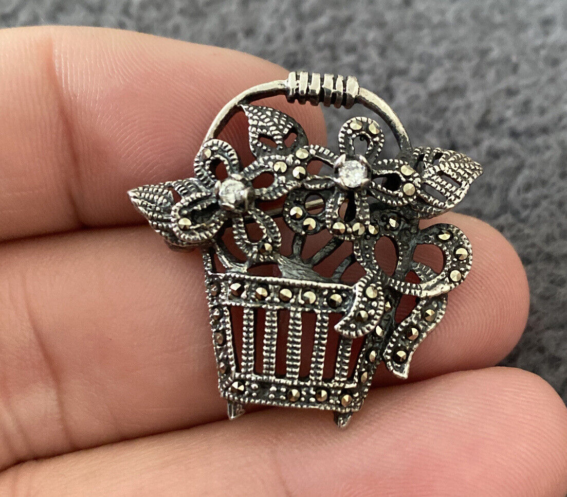 Vintage Sterling Silver 925 THAI W Marked MARCASITE Flower Vintage Sterling Silver 925 THAI W Marked MARCASITE Flower