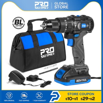 20V Brushless Hammer Drill 60NM Impact Cordless Electric Screwdriver Rechargeabl