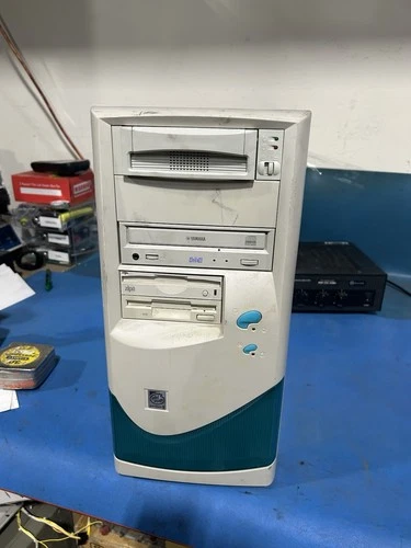 Vintage Beige/Blue Tower ATX Computer Case + CD/Drives for Retro PC/Sleeper