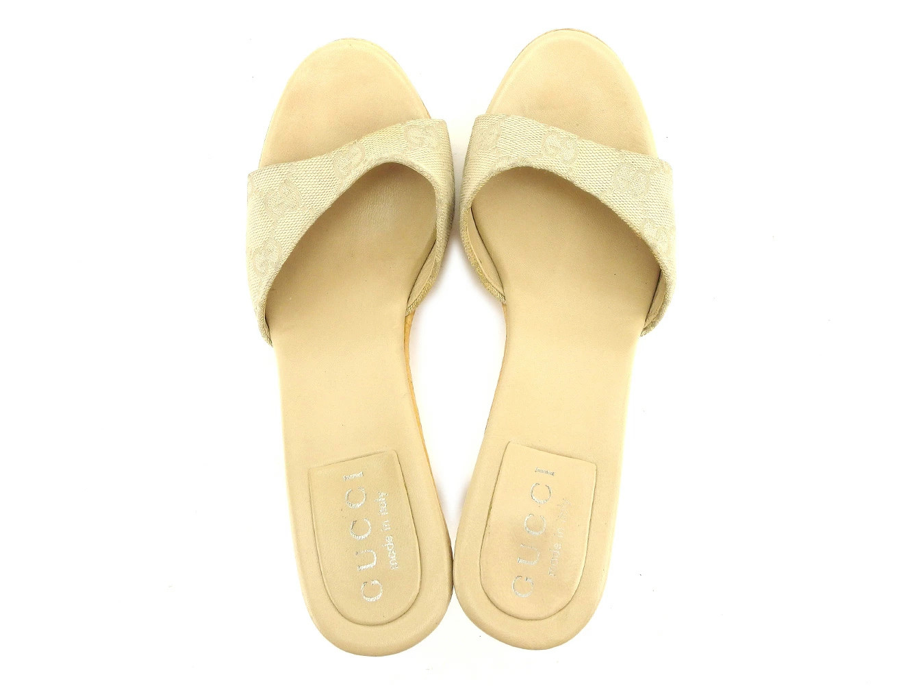 GUCCI Mule Shoes Shoes #35 Half C Sandals GG Canvas Beige Canvas x Leather x Woo thumbnail 2
