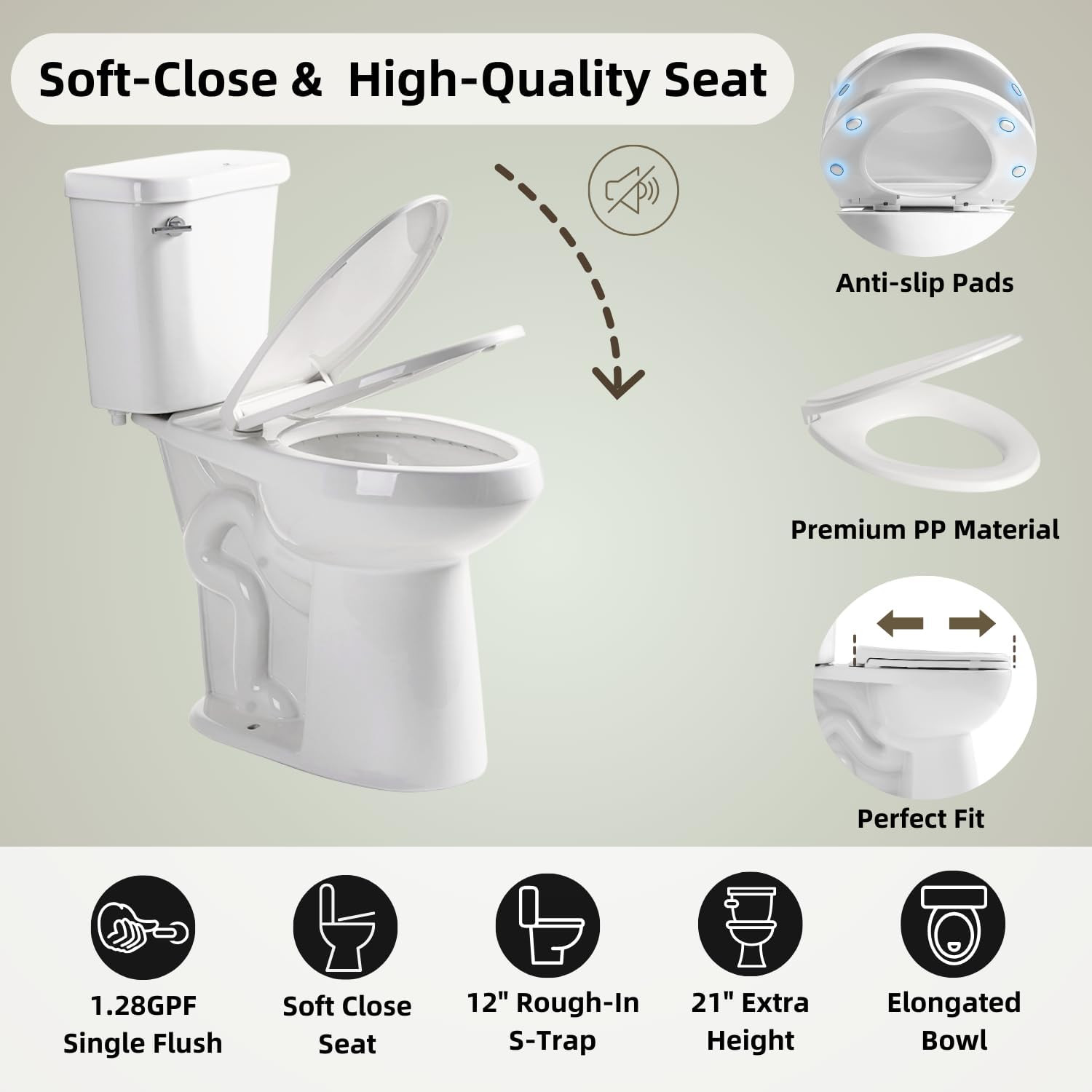 Tall Toilets for Seniors 21 Inch, Los Flexi Comfort & High Toilet, Elongated Bow