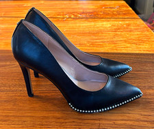 BCBGeneration Women's Black Pointed Toe Studded Slip On Pumps Synthetic 9
