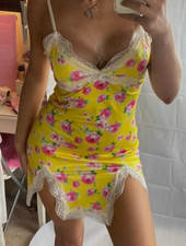 Shein Slip Dress Womens M / 6 Yellow Rose Floral Lace Mini Cami New