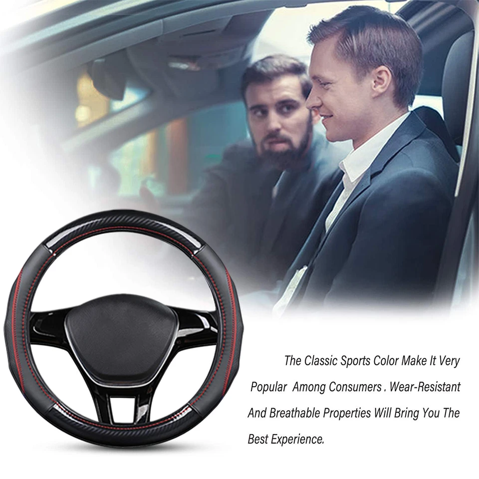 Deluxe Leather Car Steering Wheel Cover 15'' Diameter Black & Red For Pontiac US Foto 3 de 4