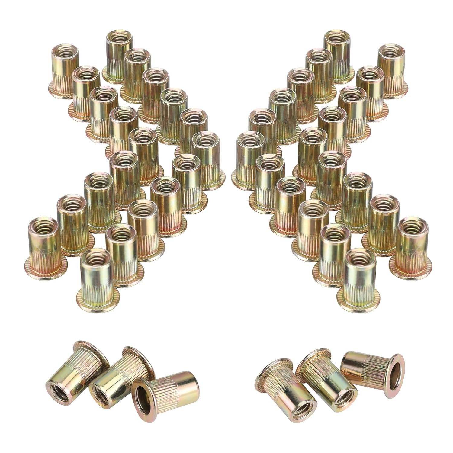 150Pcs Rivet Nuts, 1/4”-20 Zinc Plated Carbon Steel Rivnut, Flat Head Threade...
