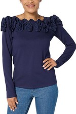 BEAUTIFUL by Lawrence Zarian Women's Silky Ponte Top w Rosette Blue