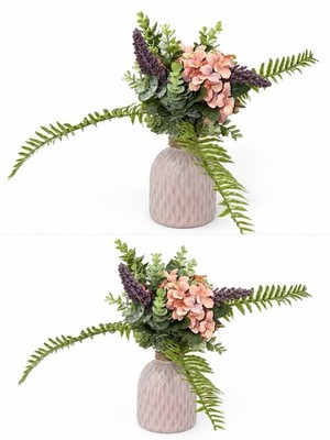 Artificial Flower Arrangement with Fern, Hydrangea, Lavender, Pink, Green