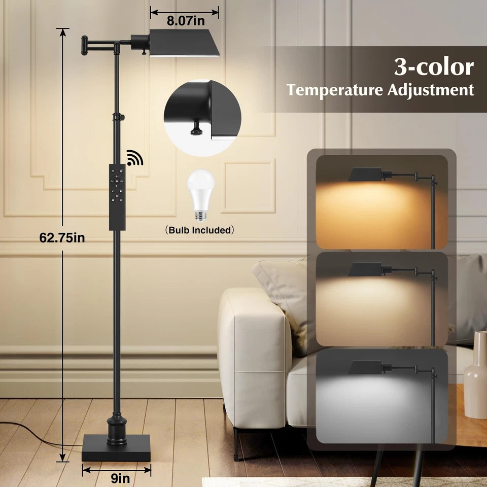 Traditional Height Adjustable Pharmacy Floor Lamp with 350° Swing Arm, 3 Colo... - Image 2 of 4