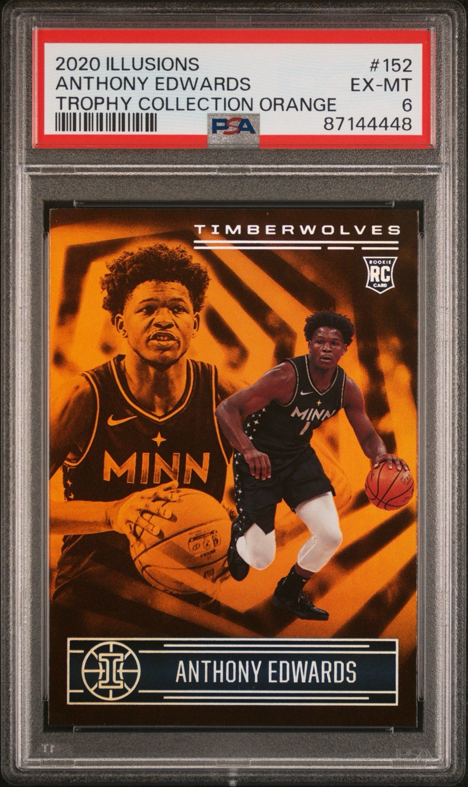 2020 PANINI ILLUSIONS TROPHY COLLECTION ORANGE #152 ANTHONY EDWARDS RC PSA 6