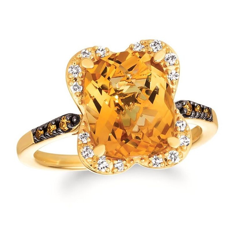 Le Vian 14K Yellow Gold Cocktail Ring for Women 3.59 cts Citrine Diamonds Size 5