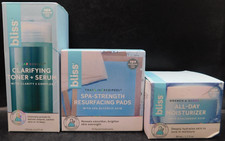 3pc Set Bliss Moisturizer, Toner  Serum,  Resurfacing Pads No Exp New  Unused