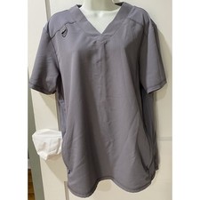 Jaanuu Gray Scrub Top V-Neck Short Sleeve Zipper Pocket Medical Uniform