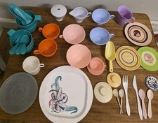 Huge Lot Pretend Play Dishes, Pots, Pans 1960s-80s Tea Party 49 Pc