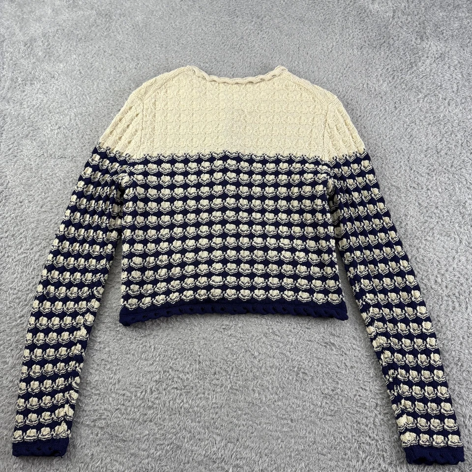 J.Crew Cardigan Sweater Womens Small Blue Cardigan Lady Jacket Textured Crochet - Image 2 of 4