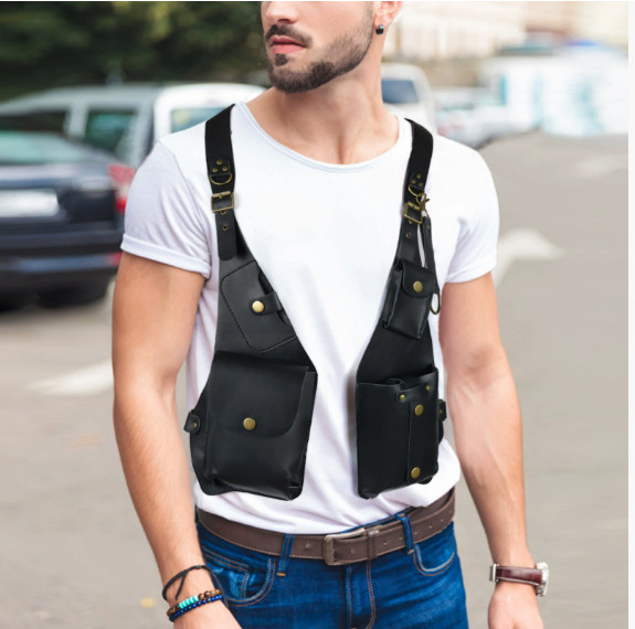 Mens Outdoor Underarm Shoulder Bag Retro PU Leather Holster Phone Pocket Wallet