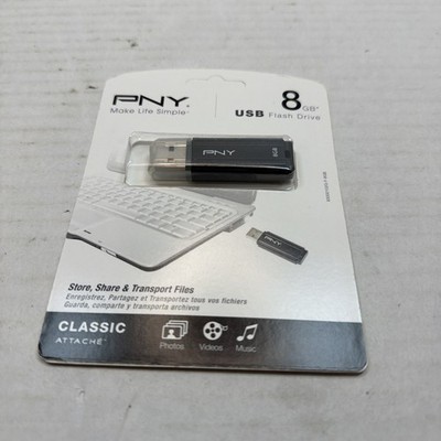 PNY Classic Attache 8GB USB 2.0 Flash Drive Black P-FD8G New 