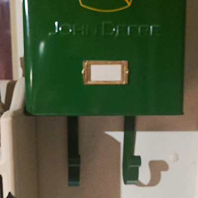 John Deere Metal Wall Mount Mailbox Green w/ Yellow Deer Logo, Nameplate Holder