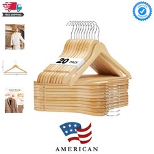 Wooden Hangers 20 Pack, Solid Wood Hanger with Non Slip Pant Bar, Heavy Duty ...
