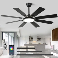 52" Ceiling Fans with Lights and Remote, Black Modern Ceiling Fan with 8 Dual Fi