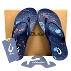 NWT OluKai Puawe Flip Flops Midnight Navy Reef Women Sandals NIB