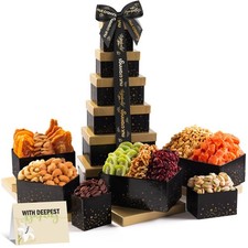 Sympathy Gift Basket Tower – Nuts & Dried Fruits, Condolence Gourmet Snacks