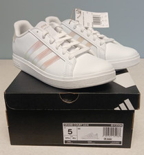 Adidas Girls Kids Grand Court 2.0 K White Iridescent Tennis Shoes Size 5 US NWT