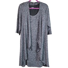 Roz & Ali Tank Dress Set With Cardigan Jacket Black Glitter Womens Plus 2X Party