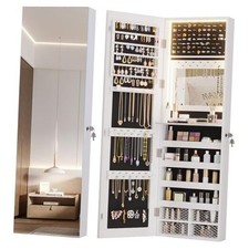 47.2" LED Jewelry Mirror Cabinet, Wall/Door Mounted Jewelry Armoire white