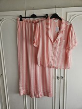 PRIMARK SIZE Large PYJAMAS SILKY PINK STRIPE SHIRT & Bottoms 