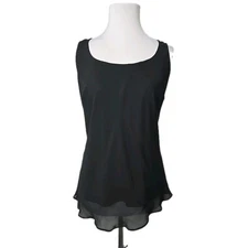 MSK Black Silky Sleeveless Layered Blouse Tank Top LARGE L