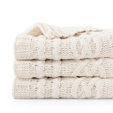 Battilo Cream White Ivory Throw Blanket for Couch, 51x 67 Inch, Woven Chenill...
