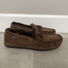 LL Bean Wicked Good Mens 11 Shearling Lined Chocolate Suede Moc Slippers Shoes