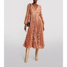 Zimmermann Burnout Sunray Pleated Midi Dress Pink Size 4 Long Sleeve V-Neck