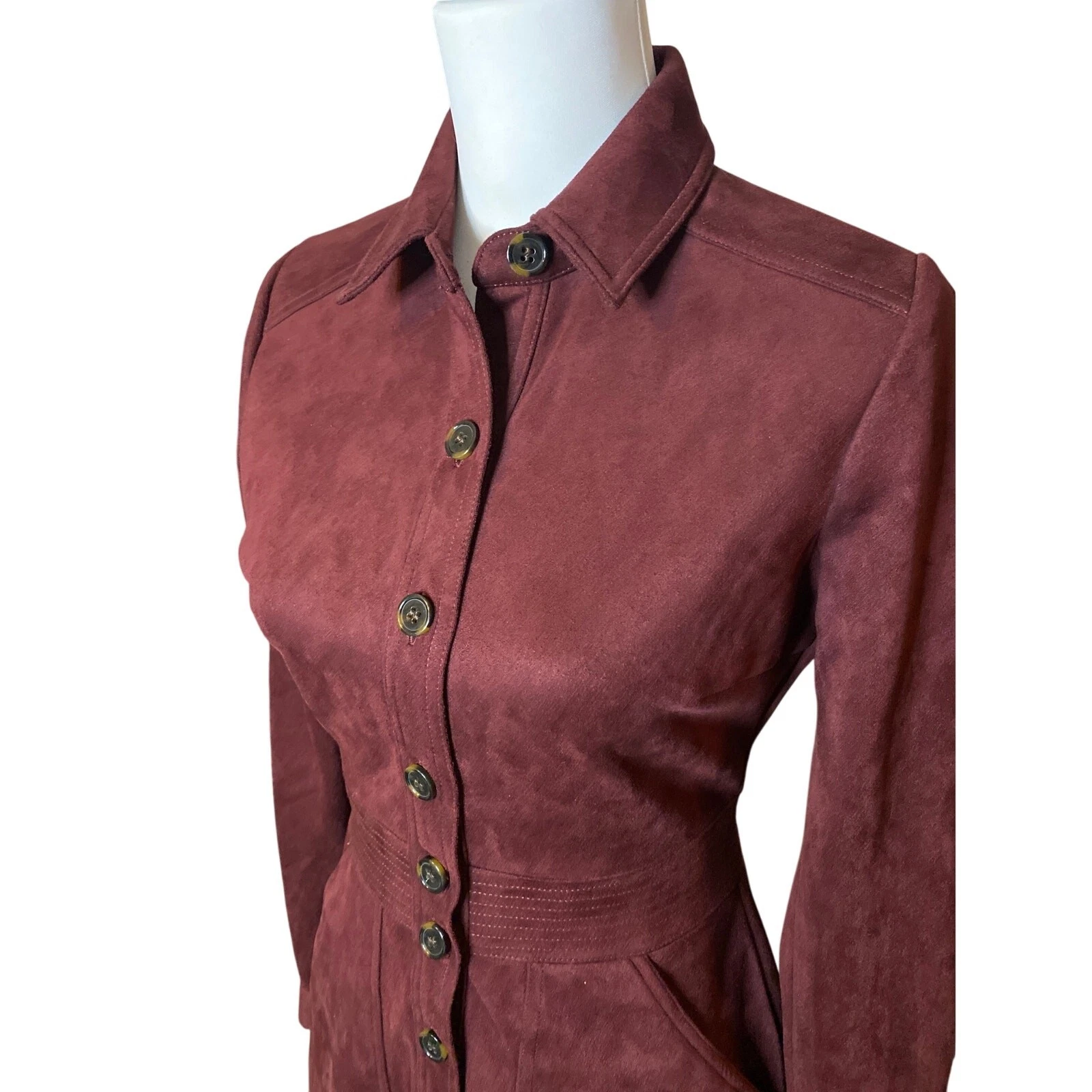 VETEMENTS a loves a Mini camicia abito in finta pelle scamosciata con bottoni davanti manica lunga Merlot Small