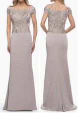 La Femme Embellished Off the Shoulder Jersey Gown Dress  Sz 16  1117